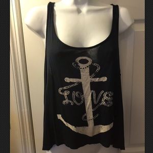 TWINKLE Love Anchor Tank Top Shirt Navy Blue